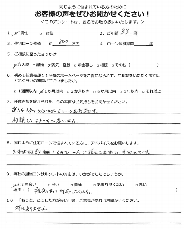 解決された方の声18 新たなスタートラインに立ったという気持ちです 相談して良かったという気持ちです 任意売却119番