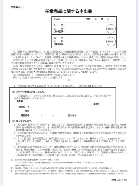 任意売却に関する申出書